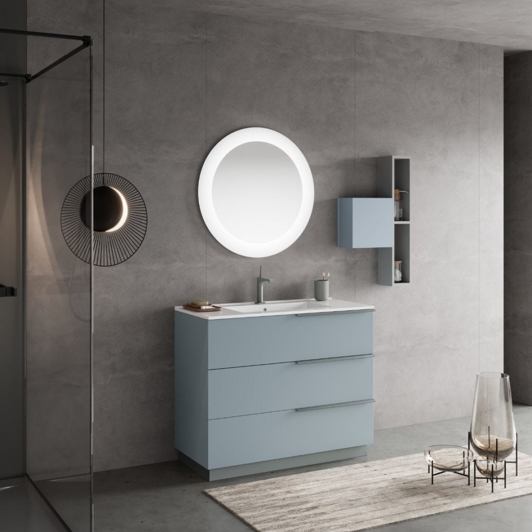 bodenstehender badschrank mit waschbecken 100cm mit 3 schubladen und  spiegel | new york