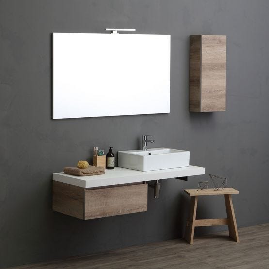 Modulare Badezimmermöbel mit Spiegel, Beleuchtung, Hängeschrank und Waschbecken aus Keramik