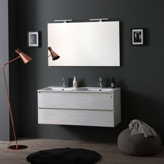 Mobile 120 cm color promenade completo di 2 lavabi, uno specchio e due lampade