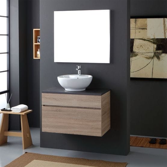 Badmöbel mit Holzplatte und Aufsetz-Waschbecken