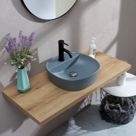 Lavabo da appoggio tondo grigio bluastro