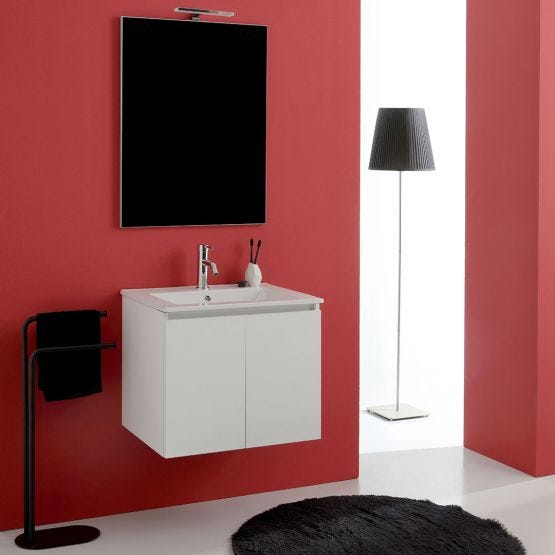 Hängender Badezimmerschrank 60 cm, mit Waschbecken und Spiegel 60x80