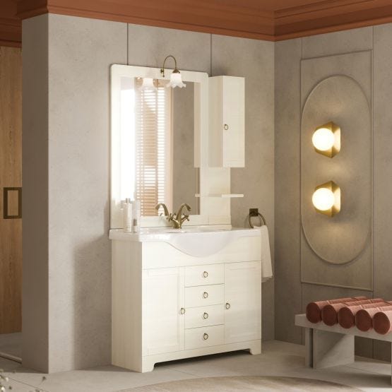 Badezimmerschrank stehend 105 cm Weiß im Shabby-Chic-Stil