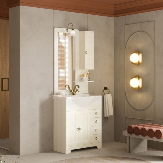 Badezimmerschrank stehend 75 cm Weiß im Shabby-Chic-Stil
