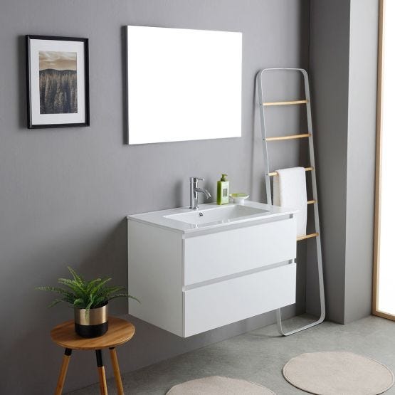 Hängeschrank für Badezimmer 80cm weiß in Holzoptik