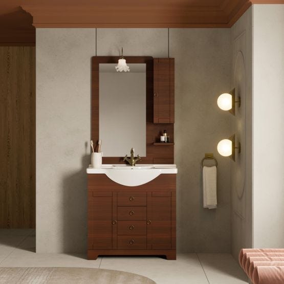 Badezimmerschrank 85 cm im rustikalen Stil mit Holzeffekt