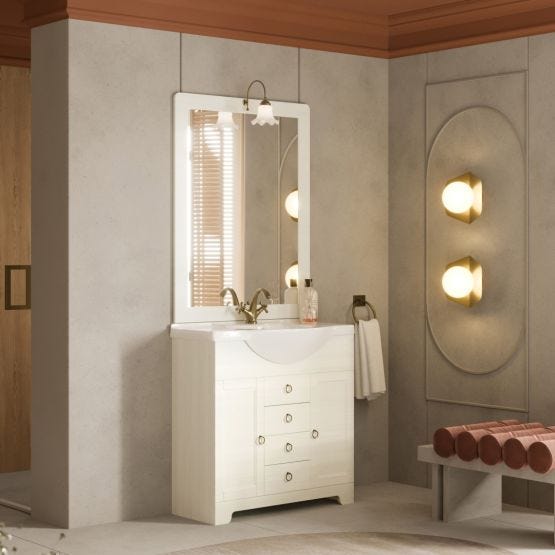 Badezimmerschrank stehend 85 cm Weiß im Shabby-Chic-Stil