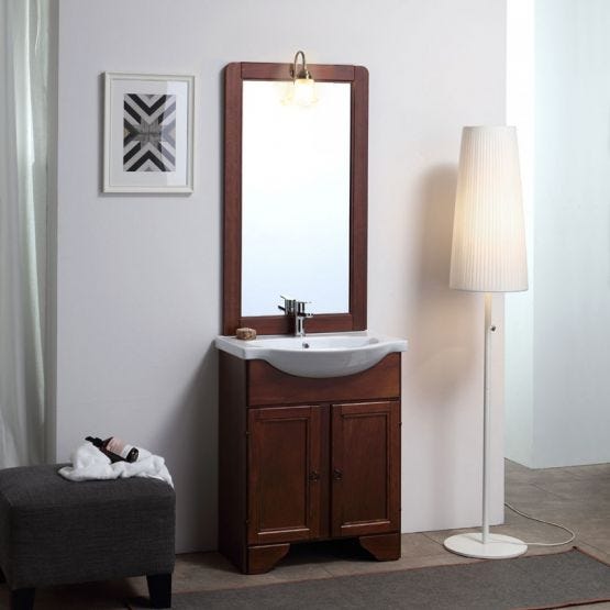 Badezimmerschrank aus Pappelholz, komplett mit Waschbecken, Spiegel und Lampe im Shabby Chic Stil