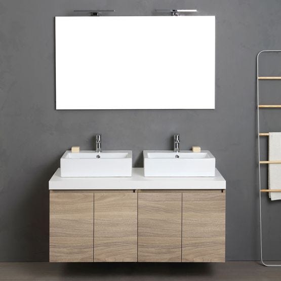 Hängendes Badezimmermöbel 120 cm mit weißer Oberseite und Spiegel 120x70 cm
