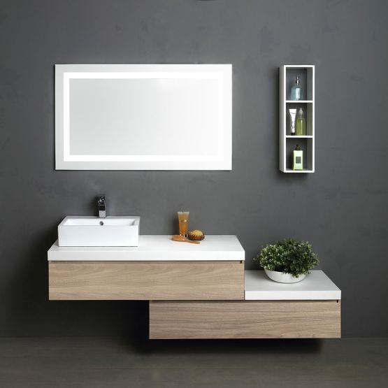 Schwebendes Badezimmermöbel 180 cm mit Eichenholzschubladen und weißer Oberseite
