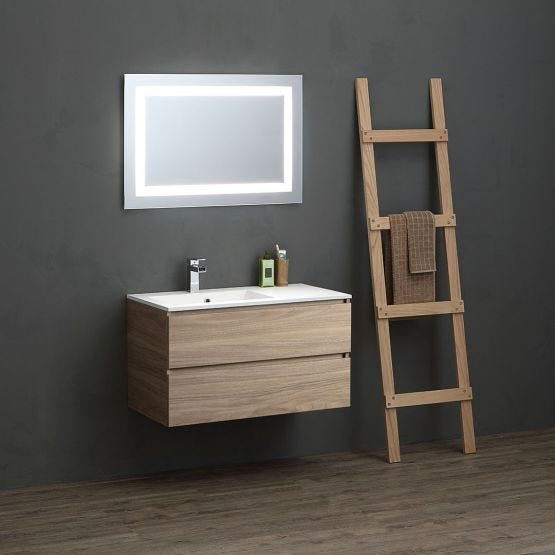 Badezimmerschrank mit asymmetrischem Waschbecken, 90 cm