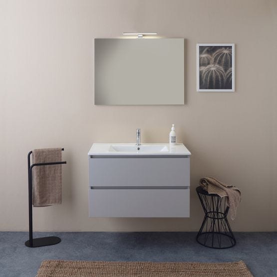 Schwebendes Badezimmermöbel 80cm aus weißem Buchenholz