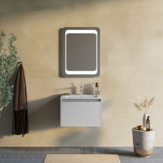 Mobile bagno sospeso grigio chiaro con specchio a led