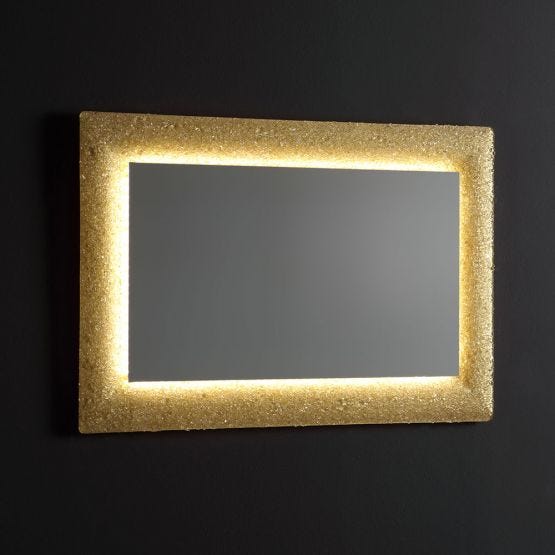 Specchio con cornice in vetro fuso dorato 90x62
