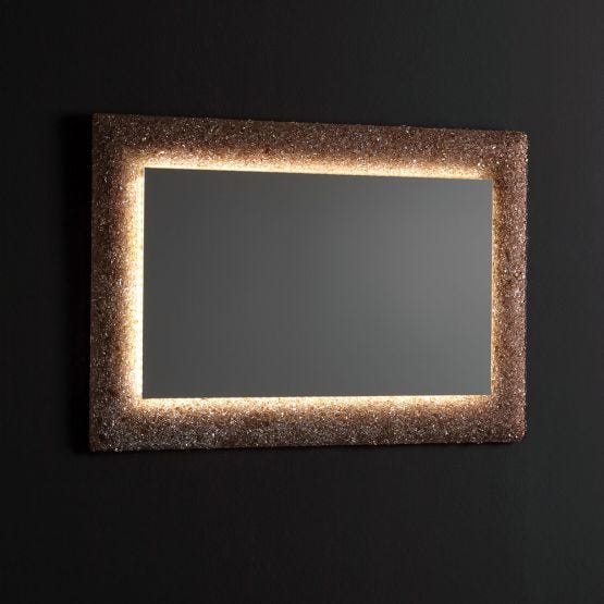 Specchio 90x62 con cornice in vetro fuso bronzo illuminato a led