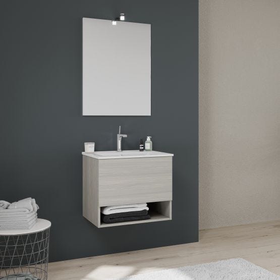 Hängendes Waschbecken-Badezimmermöbel von 60cm in grauem Holzeffekt