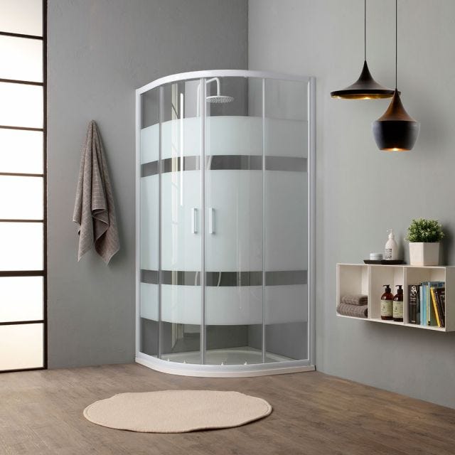 WEISSE RUNDDUSCHE IN 90X90 CM MIT GLEITTÜREN UND EINSCHEIBENSICHERHEITSGLAS 4 MM | VENERE
