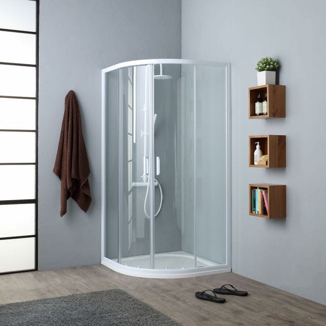 TRANSPARENTE RUNDDUSCHE MIT ECKEINSTIEG 90 X 90 CM | VENERE