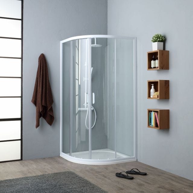 DUSCHKABINE MIT ECKEINSTIEG  UND WEISSEN RAHMEN 80X80 CM | VENERE