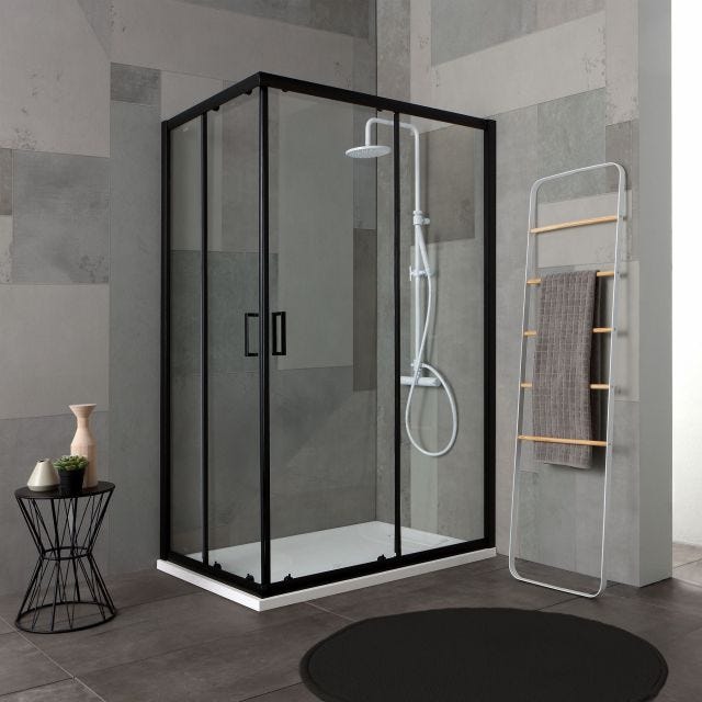 DUSCHKABINE 80X120 CM MIT SCHWARZEM, MATTEM PROFIL UND TRANSPARENTEM KRISTALLGLAS | CITY