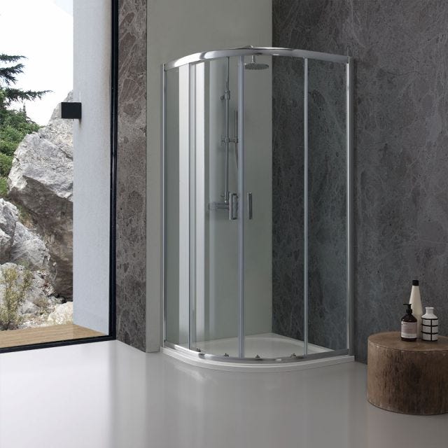 90×90CM VIERTELKREIS DUSCHKABINE, KLARGLAS UND PROFILE IN CHROMOPTIK | GIADA