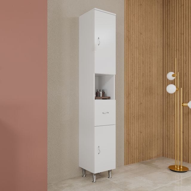 BODENSTEHENDER BADEZIMMER-UNTERSCHRANK WEISS GLÄNZEND H 198 CM | EASY
