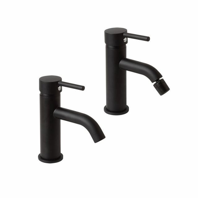 ARMATUREN-MISCHER-SET FÜR WASCHBECKEN UND BIDET SCHWARZ MATT | FASSA