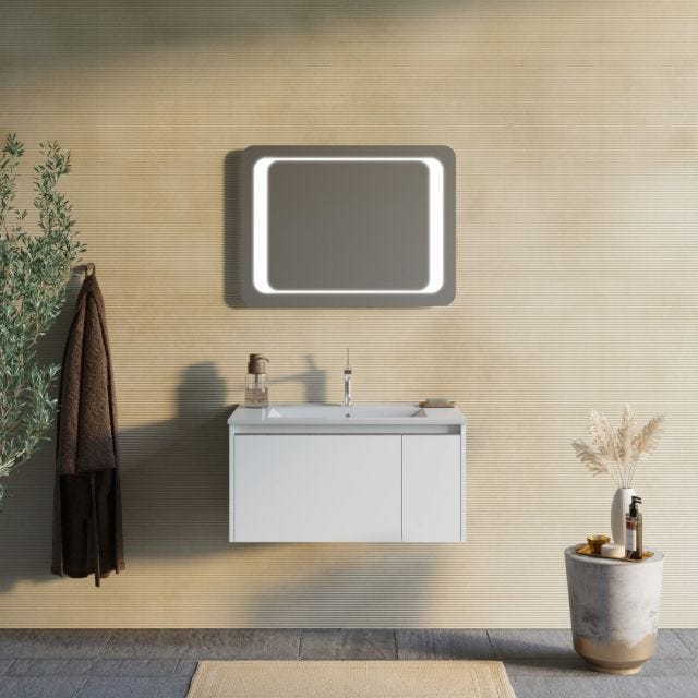 MATTWEISSER 80CM WANDHÄNGENDER BADEZIMMERSCHRANK MIT 60X80 LED SPIEGEL | MONACO